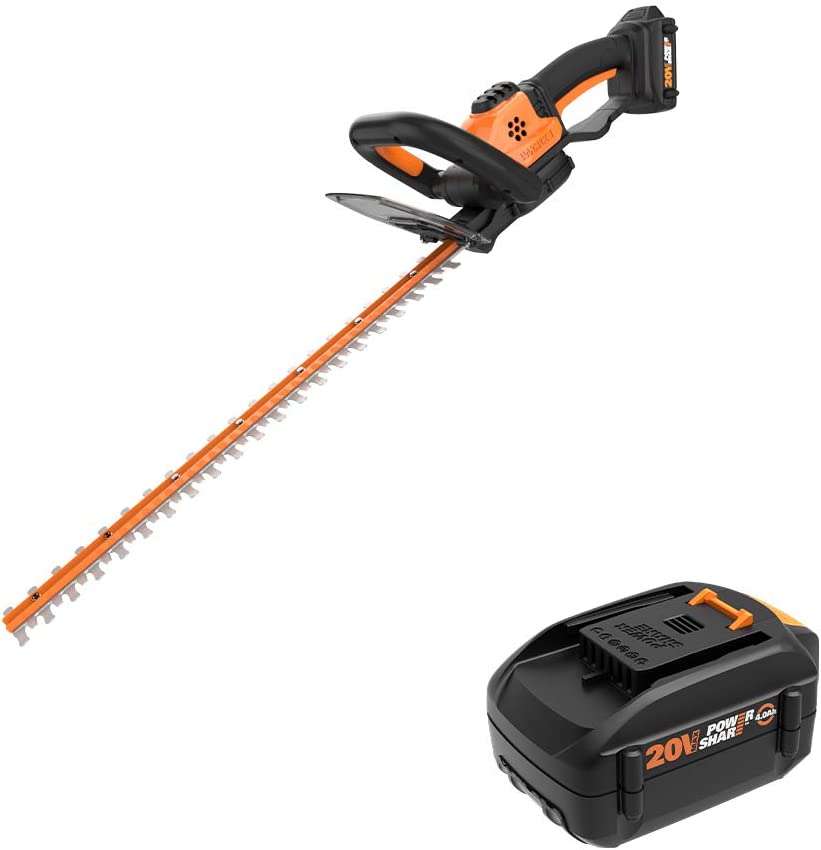 Photo 1 of WORX WG261 20V Power Share 22-inch Cordless Hedge Trimmer, Battery and Charger Included with Power Share 4.0 AH Battery, Orange and Black