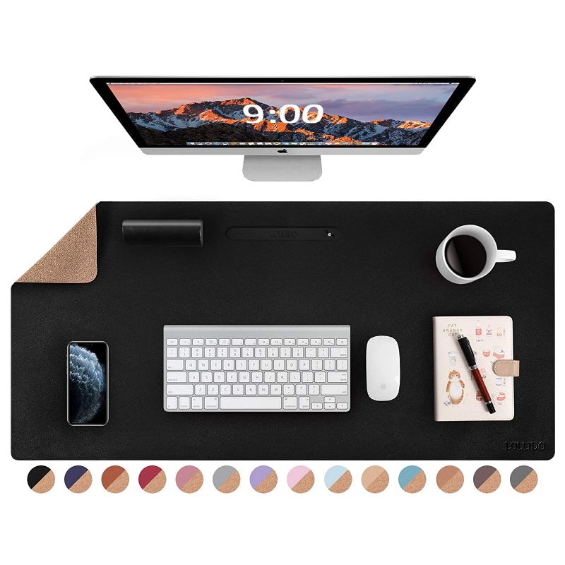 Photo 1 of LOLLIDO Natural Cork & Leather Dual Sided Desk Pad, 39" x 20" Waterproof PU Leather Desk Writing Mat, Large Mouse Pad Desk Protector(Cork+Black)
