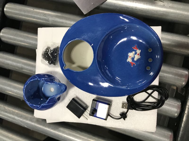 Photo 1 of Aolnv Lotus Cat Water Fountain, Automatic Ceramic Drinking Fountain for Pets,Easy to Clean, 50.8 oz. Water Capacity (Blue) 
