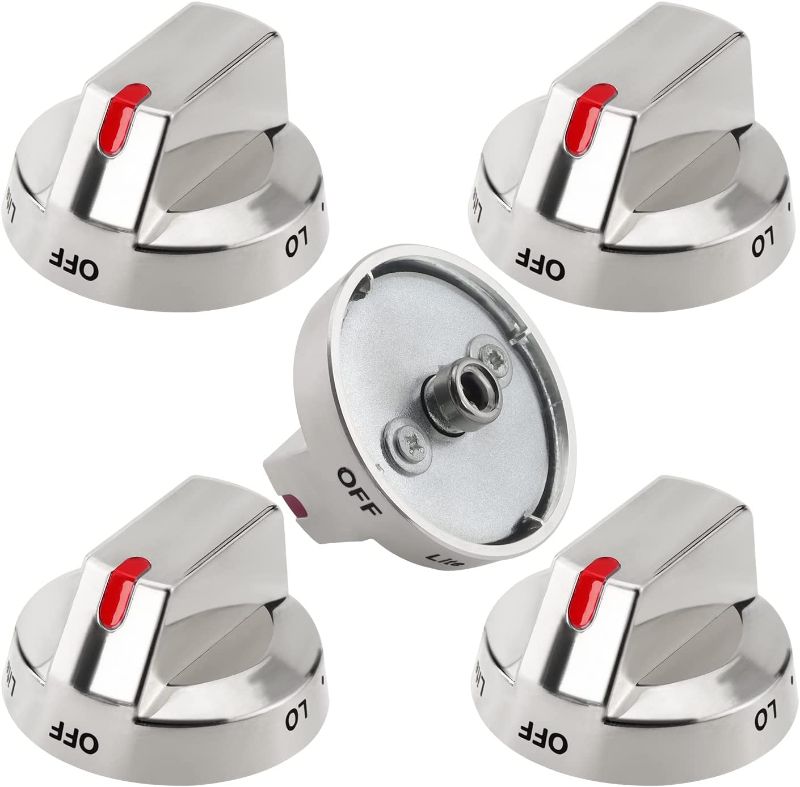 Photo 1 of [Upgraded] DG64-00473A Top Burner Control Dial Knobs Replacement for Samsung Stove Range Oven Knobs NX58F5700WS NX58H5600SS, Stainless Steel with Reinforced Power Ring Protection, 5 Pack