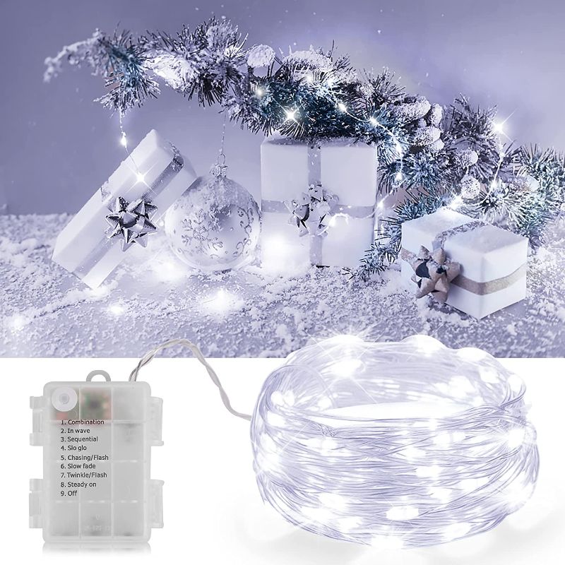 Photo 1 of 5 PACK ---- Led Fairy Lights Battery Operated,KNONEW 16.4FT 50 LED Copper Wire Led String Lights, 8 Modes Waterproof Fairy Lights for Wedding, Wedding Bedroom Centerpiece Indoor Outdoor Decorations (Cool White)
