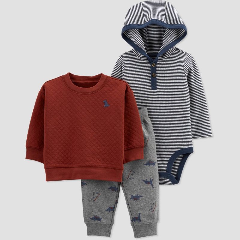 Photo 1 of Baby Boys' Dino Pullover Top & Bottom Set - Just One You® Made by Carter's Maroon/Gray/Blue
SIZE 12 M 
