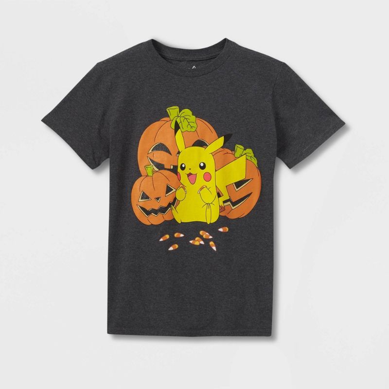 Photo 1 of Boys' Pokéon Pikachu Halloween Short Sleeve Graphic T-Shirt - Charcoal Gray- size md