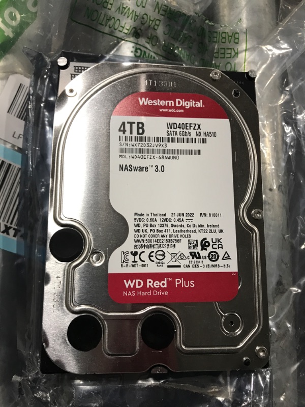 Photo 2 of Western Digital 4TB WD Red Plus NAS Internal Hard Drive HDD - 5400 RPM, SATA 6 Gb/s, CMR, 128 MB Cache, 3.5" -WD40EFZX
