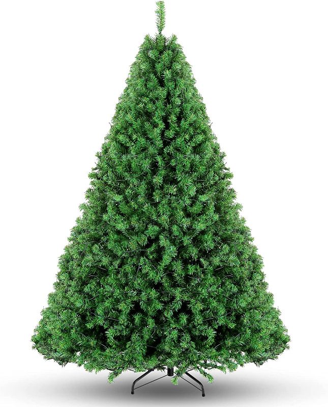 Photo 1 of Easy Assembly Artificial Christmas Tree, Holiday Decoration Christmas Tree with Metal Stand, Metal Hinges, Foldable Base for Home, Office, Party (Green)
