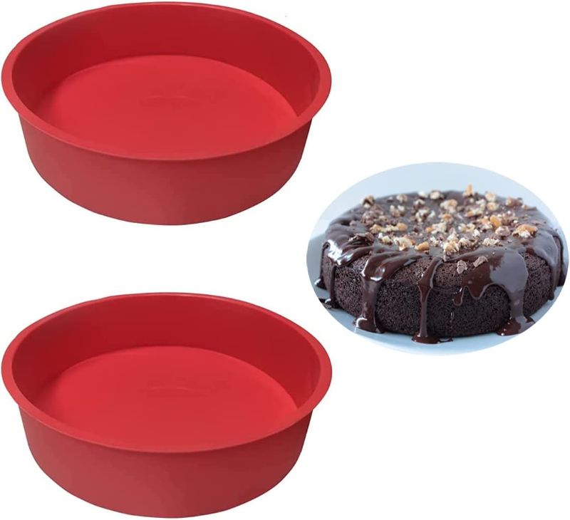 Photo 1 of 2pcs 8 Inch Silicone Cake Pan for Baking, Air Fryer Silicone Liners Round Cake molds Baking Pan Non-Stick Quick Release Suitable for Cheesecake Chocolate Cake Brownie Cake puddings
