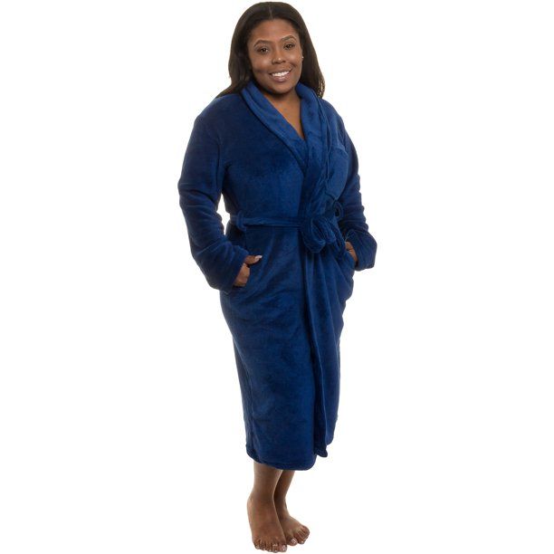 Photo 1 of Silver Lilly Women's Bathrobe Plush Wrap Kimono, (Navy, XX-Large)
