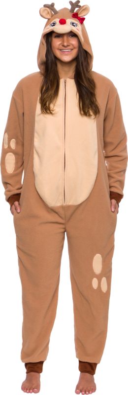 Photo 1 of Funziez! Pajamas Reindeer Jumpsuit Women's Fancy-Dress Costume for Adult, Size X-Small