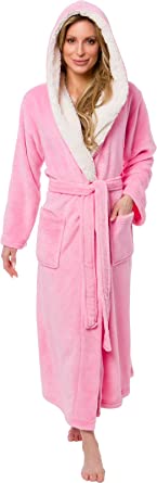 Photo 1 of Silver Lilly Womens Sherpa Trim Fleece Robe with Hood - Full Length Warm Plush Luxury Bathrobe, Size XXL