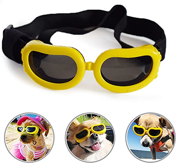 Photo 1 of Dog Goggles Summer Dog Sunglasses Eyewear Protection Adjustable Waterproof Windproof UV Protection Dog Sunglasses for Small Dogs Cats Adorable Stylish Puppy Goggles (Yellow)
