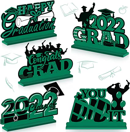 Photo 1 of 5 Pieces Wooden 2022 Graduation Party Decorations Congratulate Graduation Table Toppers Graduation Center Pieces Decoration for Table Wood Grad Table Centerpiece Graduation Table Decor (Green Black)
