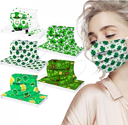 Photo 1 of 50Pcs ST Saint Patricks Day Disposable Face Mask 3Ply Earloop Breathable Holiday Face Masks for Adult and Children
