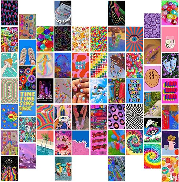 Photo 1 of Aesthetic Room Decor for Bedroom,50PCS Posters for Room Aesthetic,Wall Collage Kit Aesthetic Pictures,Aesthetic Room Decor for Teen Girls,Aesthetic Wall Decor for Bedroom Livingroom Dorm (A-Trippy)
