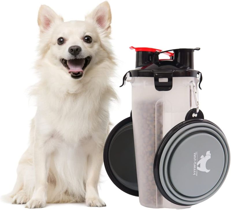 Photo 1 of Dog Water Bottle 2-in-1, Pet Food Container with 2 Collapsible Dog Bowls and One-Shoulder Lanyard, Travel Dog Bowls for Walking Hiking Travelling
