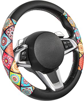 Photo 1 of SEG Direct Auto Car Steering Wheel Cover for Women Girls, Mandala Pattern Microfiber Leather, Standard Size for 14 1/2-15 inches Outer Diameter Steering Wheel
