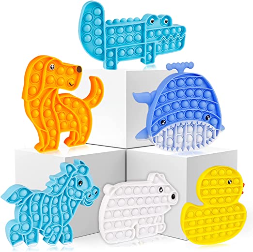 Photo 1 of Pop Toys 6 Packs Animal Set Push Bubble It Game Kids Gifts Silicone Stress Relief Autism Cute Dog Bear Shark Duck Crocodile Horse
