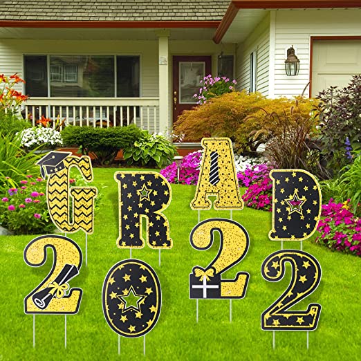 Photo 1 of 2022 Graduation Yard Sign Decorations, 8pcs Waterproof Large Size “Grad 2022 “ Yard Signs with Stakes Graduation Party Decorations Supplies for College, High School Party Decor
