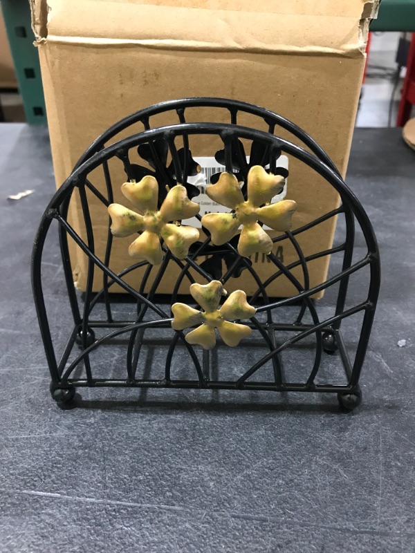 Photo 2 of Antique Golden Black Metal Floral Petals & Branches Tabletop Napkin Holder, Freestanding Tissue Dispenser
