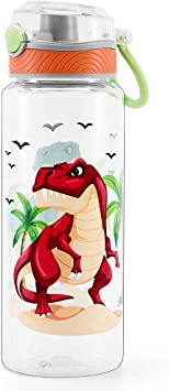 Photo 1 of Cute Water Bottle for School Kids Boys, BPA FREE Tritan & Leak Proof Flip Top Lid & Easy Clean & Carry Handle, 23oz/ 680ml - Dinosaur
