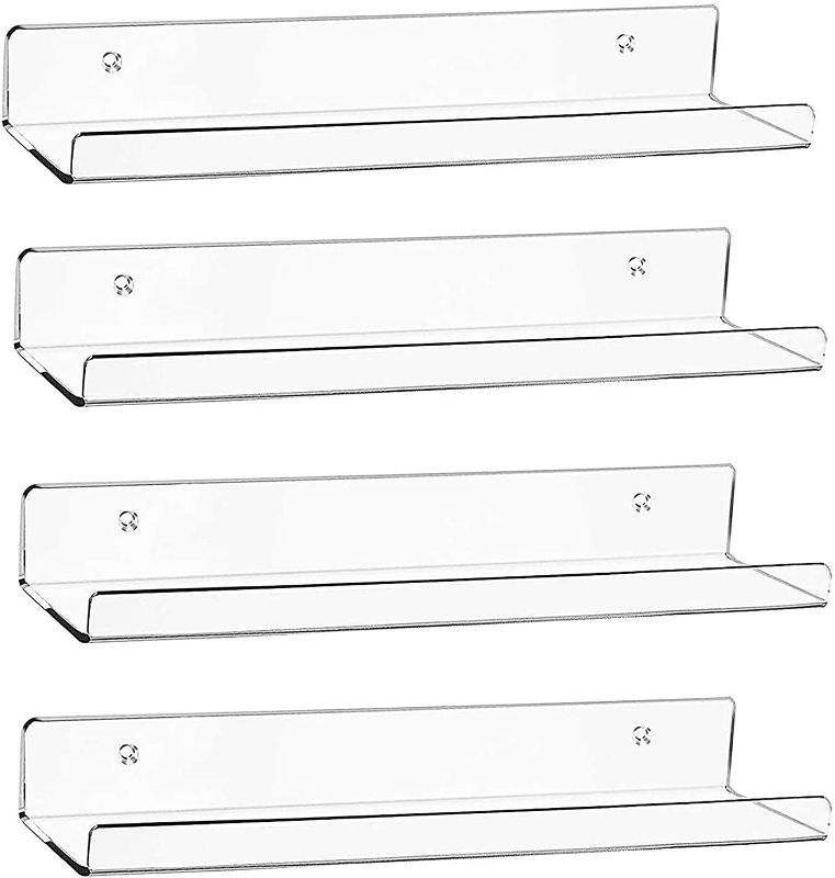 Photo 1 of Acrylic Floating Wall Ledge Shelf, Wall Mounted Nursery Kids Bookshelf, Invisible Spice Rack, Clear Bathroom Storage Shelves Display ,Acrylic 15" Invisible Bookshelf, Set of 4