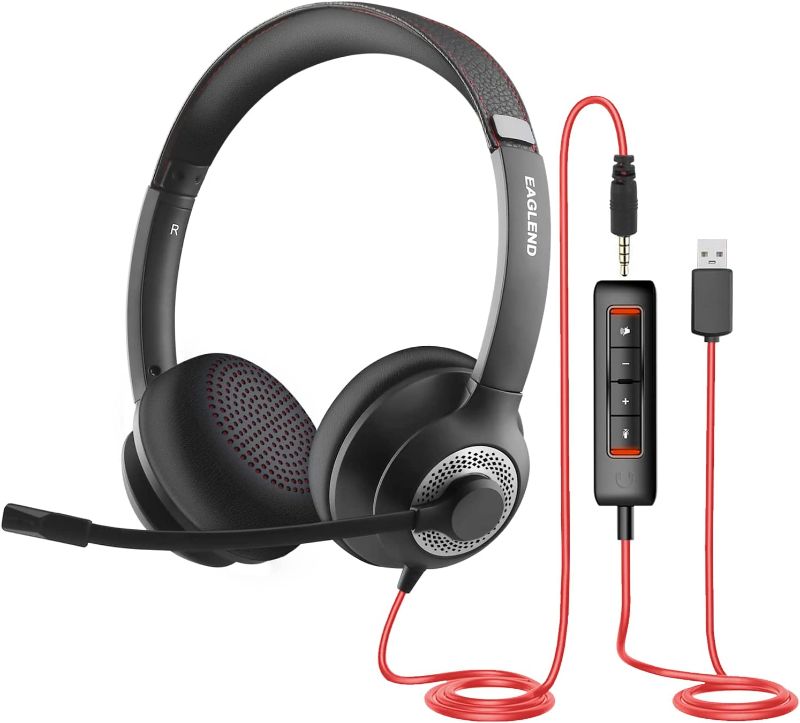 Photo 1 of USB Headset with Mic for PC, Over-Ear Computer Laptop Headphones with Noise Cancelling Microphone 