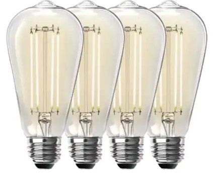 Photo 1 of 100-Watt Equivalent ST19 Dimmable Straight Filament Clear Glass Vintage Edison LED Light Bulb, Bright White (4-Pack)