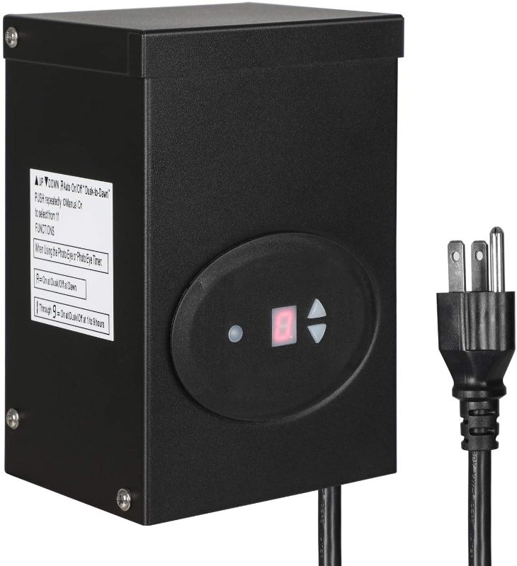 Photo 1 of DEWENWILS 120W Outdoor Low Voltage Transformer with Timer and Photocell Sensor, 120V AC to 12V AC, Weatherproof, for Halogen & LED Landscape Lighting, Spotlight, Pathway Light, ETL Listed
