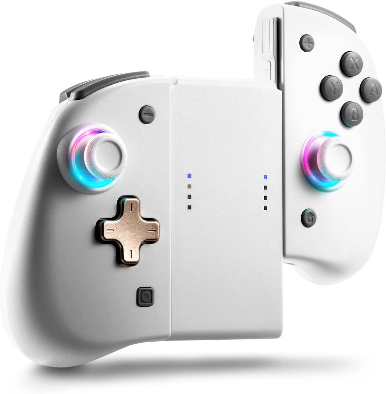 Photo 1 of binbok Joy Pad Controller for Switch/Switch OLED, Wireless Joy Con Switch Controller 8 Colors Adjustable LED Joypad Controller with Back Map Button/Turbo/Motion Control (white&grey)
