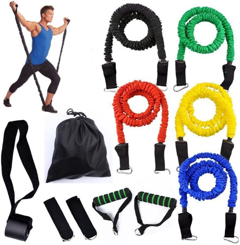 Photo 1 of 9pc Power Tube Resistance Band Set Heavy Exercise Gym Fitness Yoga Workout
