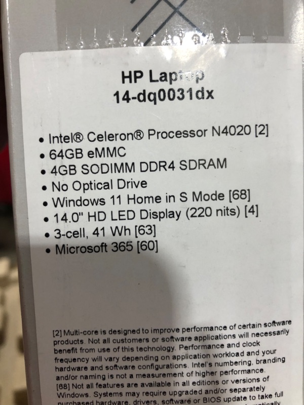 Photo 4 of HP 14" Laptop Intel Celeron N4020 4GB 64GB, Intel UHD Graphics 600, Windows 10 Home in S Mode, GS HDMI Cable (Black)
