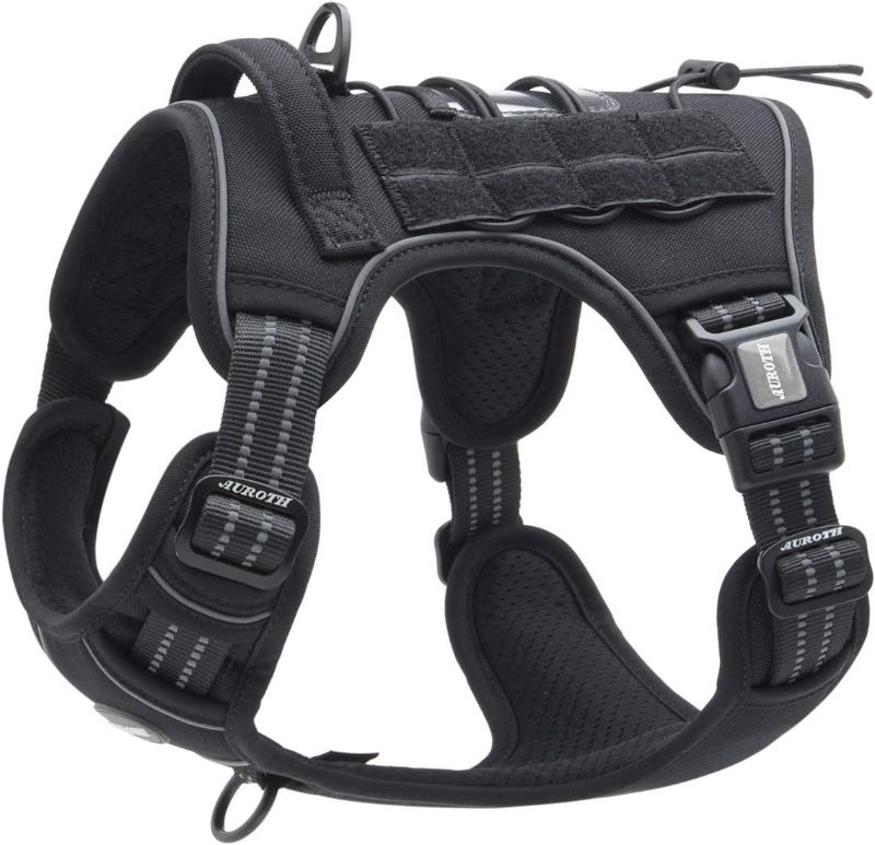 Photo 1 of Auroth Tactical Dog Harness for Large Dogs No Pull Adjustable Pet Harness Reflective K9 Working Training Easy Control Pet Vest Military Service Dog Harnesses Black L
