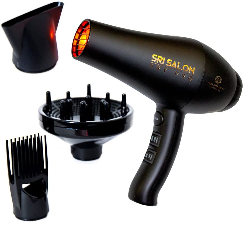 Photo 1 of SRI Salon Dry Pro, Infrared Light Blow Dryer with Salon Results, Negative Ions for Reduced Frizz, Fast-Drying & Max Shine, 1875W, Free Attachments - Concentrator, Diffuser, & Comb
