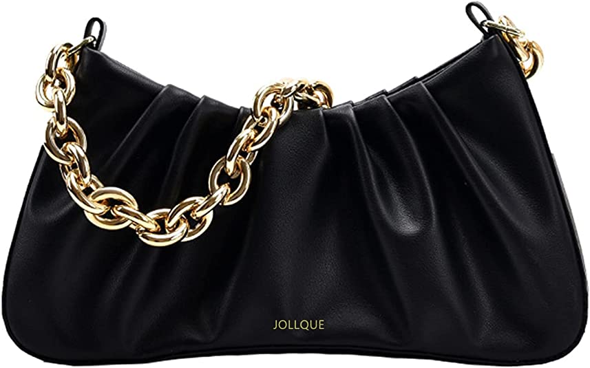 Photo 1 of JOLLQUE Shoulder Bag for Women,Small Leather Handbag Purse,Gold Chain Clutch
