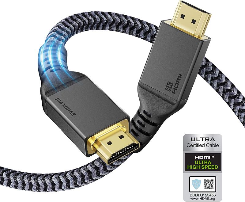 Photo 1 of 8K HDMI Cable 16FT/15ft, Maxonar (Certified) Ultra High Speed HDMI 2.1 Cord 48Gbps 8K60 4K120 144Hz RTX 3090 eARC HDCP 2.2&2.3 Compatible with Playstation 5/PS5, Xbox Series X, Roku/Fire/Sony/LG TV
