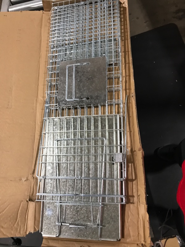 Photo 2 of ANT MARCH Live Animal Cage Trap 32''x11.5"x13" Steel Humane Release Rodent Cage with Gloves for Rabbits, Stray Cat, Squirrel, Raccoon, Mole, Gopher, Chicken, Opossum, Skunk, Chipmunks, Groundhog
