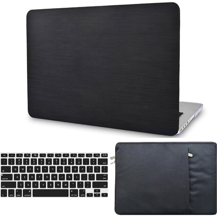 Photo 1 of MORTAKA Compatible with MacBook Air 11 inch Case Cover A1465 A1370 Italian Leather Hard Shell + Sleeve + Keyboard Cover (Black Saffiano Leather)