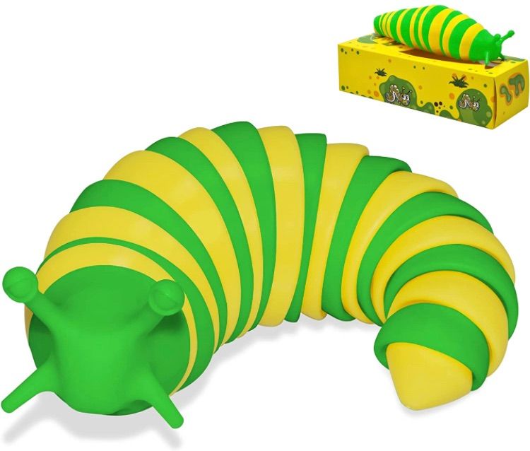 Photo 1 of 3D Printed Articulated Slug Toy, Flexible Fidget Toy, Fidget Slug for Relaxing, Friendly Slug Fidget Toy, 7.5 Inch Hand Sensory Toy & Easter Basket Toy (Yellow-Green)