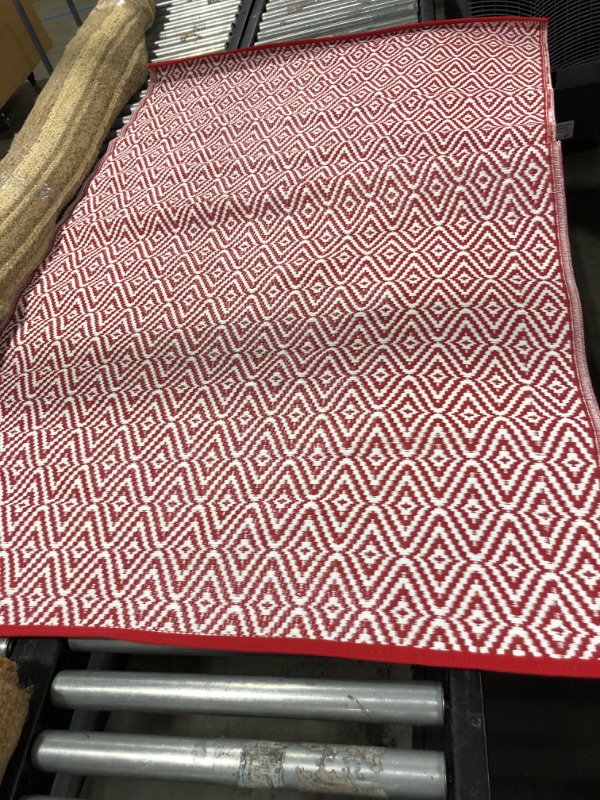 Photo 1 of 73" x 47" white and red plastic rug 