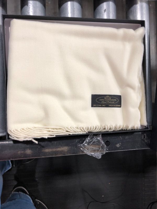 Photo 1 of 100% Cashmere Scarf - Super Soft 12 Inch x 64.5 Inch Warm Wool Cozy Shawl Wrap w/ Gift Box for Women and Men, Off White
