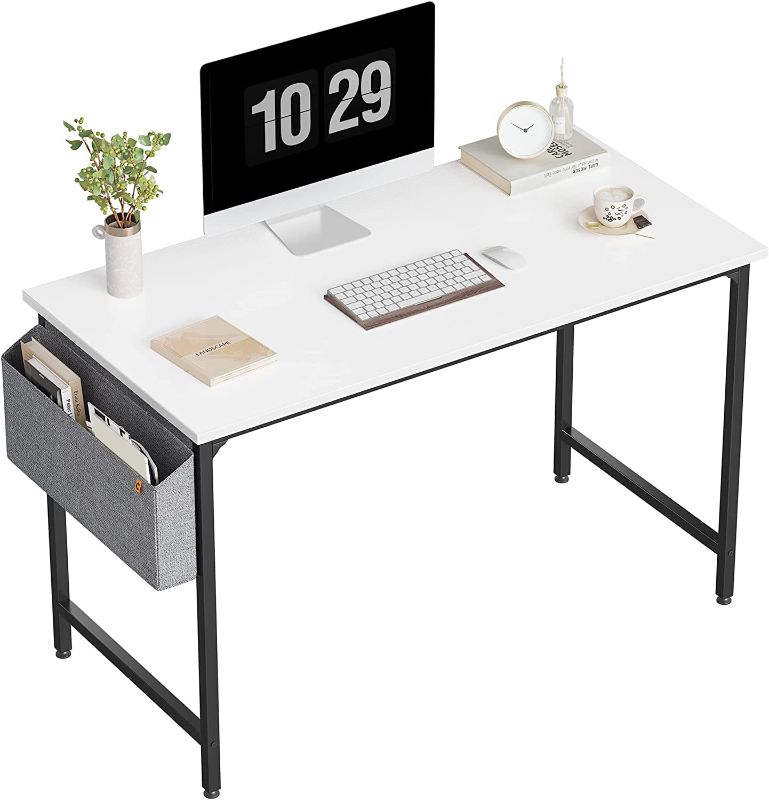 Photo 1 of CubiCubi Computer Desk 40" Study Writing Table for Home Office, Modern Simple Style PC Desk, Black Metal Frame, White
