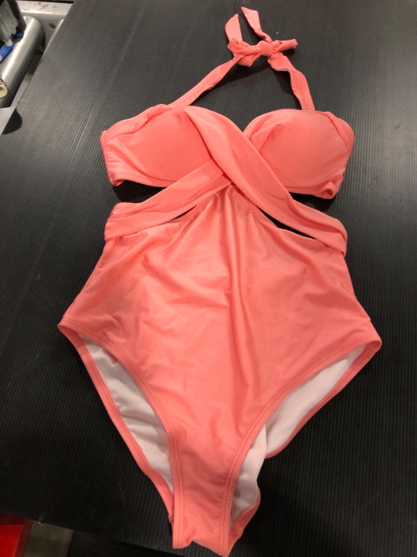 Photo 2 of CUPSHE One Piece Swimsuit for Woman Bathing Suits Halter V Neck Push Up Cut Out Criss Cross Tie size MEDIUM