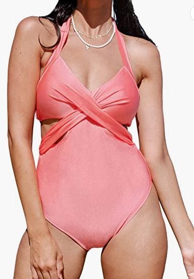 Photo 1 of CUPSHE One Piece Swimsuit for Woman Bathing Suits Halter V Neck Push Up Cut Out Criss Cross Tie size MEDIUM