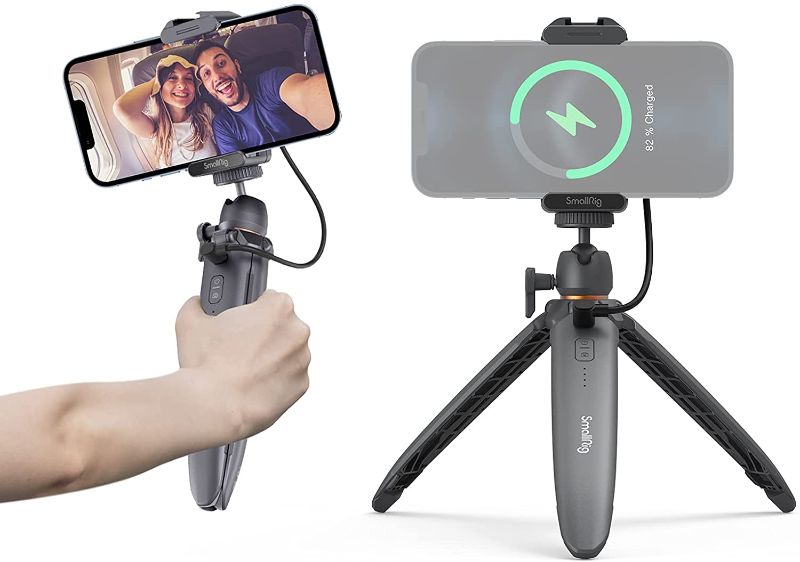 Photo 1 of SmallRig Desktop Mini Tripod Phone Tripod Stand Holder with Wireless Charging & Smartphone Holder Cold Shoe, Mini Desktop Table Tripod Compatible for Phone for Sony Cameras - 3108
