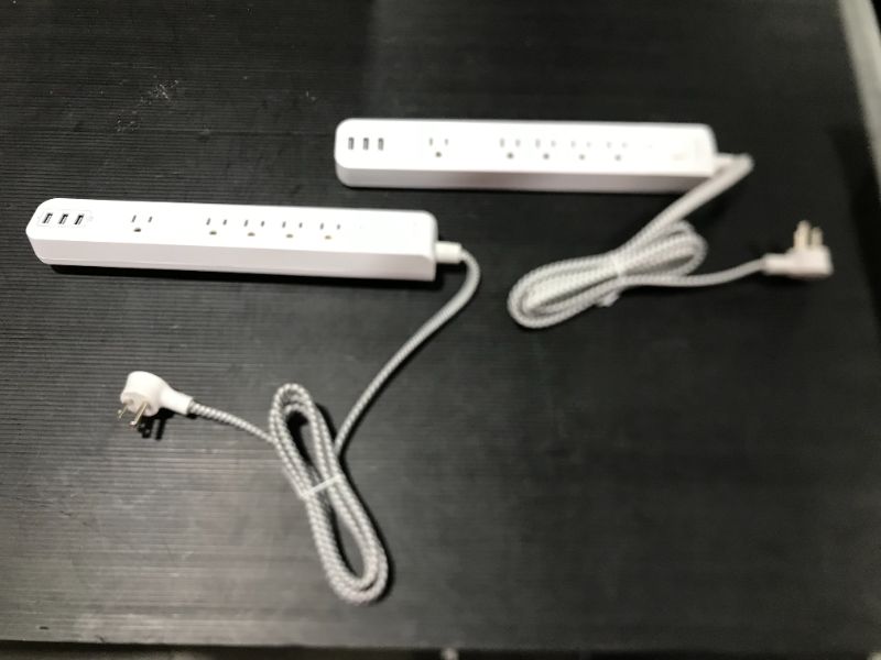 Photo 1 of 2 Pack Power Strip Surge Protector - 5 Widely Spaced Outlets 3 USB Charging Ports, 1875W/15A with 5Ft Braided Extension Cord, Flat Plug, Overload Surge Protection, Wall Mount for Home Office,White
