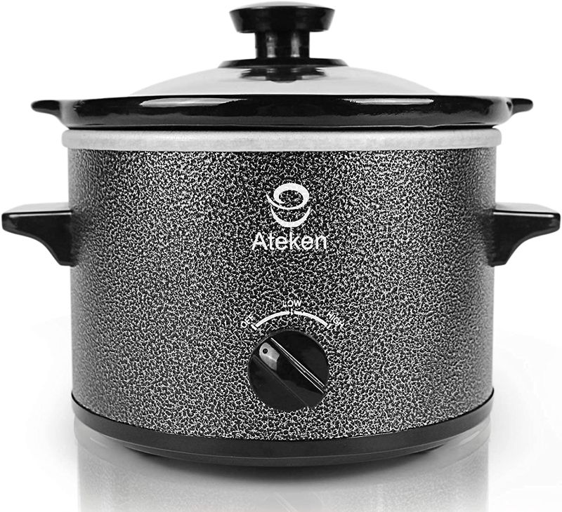 Photo 1 of Ateken Slow Cooker 1.5 Quart Round Crock Removable Inser Pot with Glass Lid Dishwasher Safe Stainless Steel Black
