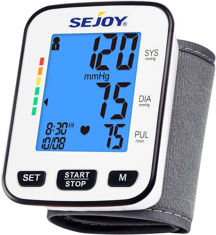 Photo 1 of Sejoy Blood Pressure Monitor Wrist BP Machine Cuff Automatic Digital Blood-Pressure Meter Large Backlit Display Battery Included
