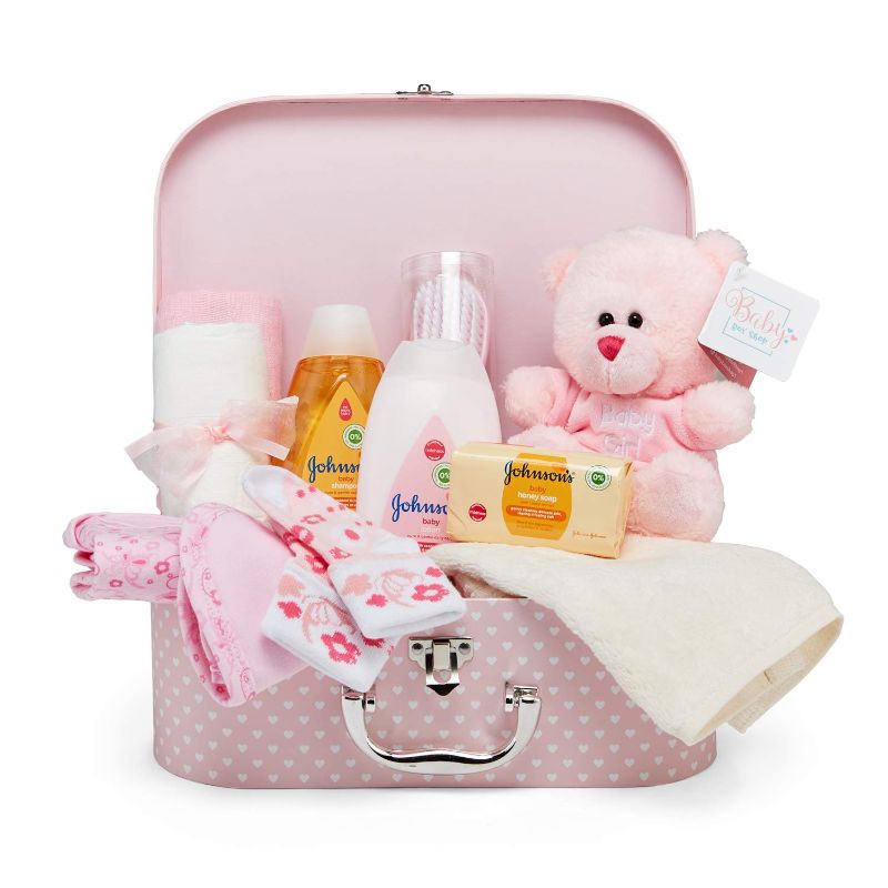 Photo 1 of Baby Gift Set – Keepsake Box in Pink with Baby Clothes, Teddy Bear and Gifts for a Baby Girl
