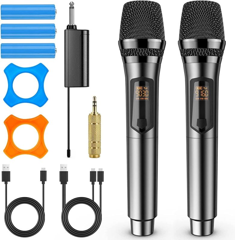 Photo 1 of Saiyin Wireless Microphones,UHF Dual Handheld Dynamic Mic Karaoke System with Rechargeable Microphones and Receiver, 200 ft Range, 1/4’’?1/8’’ Output for Amplifier, PA System MISSING HARDWARE
