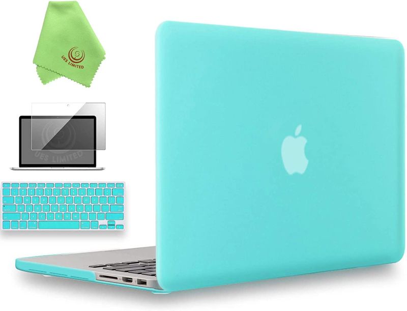 Photo 1 of UESWILL 3 in 1 Matte Hard Case Compatible with MacBook Pro (Retina, 15 inch, Mid 2012/2013/2014/Mid 2015), Model A1398, NO CD-ROM, NO Touch Bar + Keyboard Cover and Screen Protector, Turquoise
