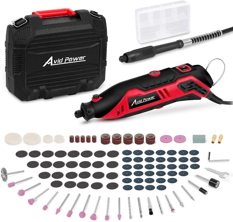 Photo 1 of AVID POWER Rotary Tool Kit Variable Speed with Flex Shaft, 107pcs Accessories and Carrying Case for Grinding, Cutting, Wood Carving, Sanding, and Engraving-Red
